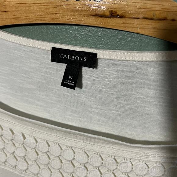 Talbots Women's Elegant White Eyelet Stripe Long Sleeve Top Size Medium - Picture 4 of 8